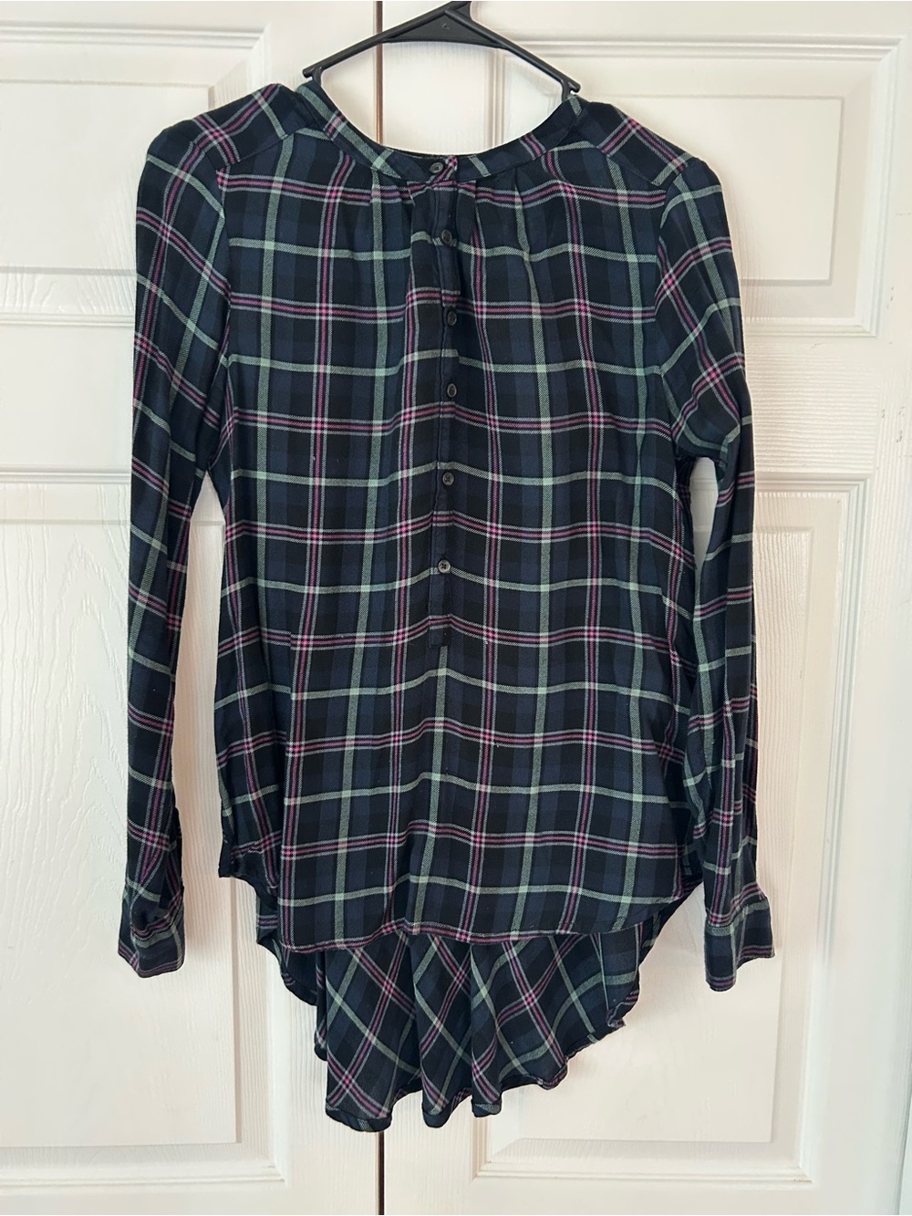 Lucky Brand Women’s Blue Plaid 1/2 Button Up Flannel Tunic Blouse Shirt Size S